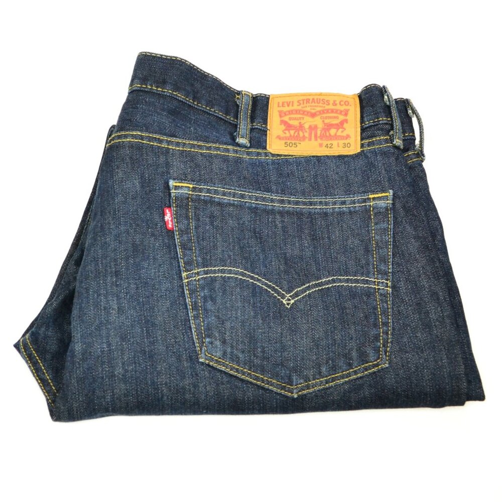 Levi's 505 Men's Size W42 L30 Blue Dark Wash Relaxed Fit Denim Jeans